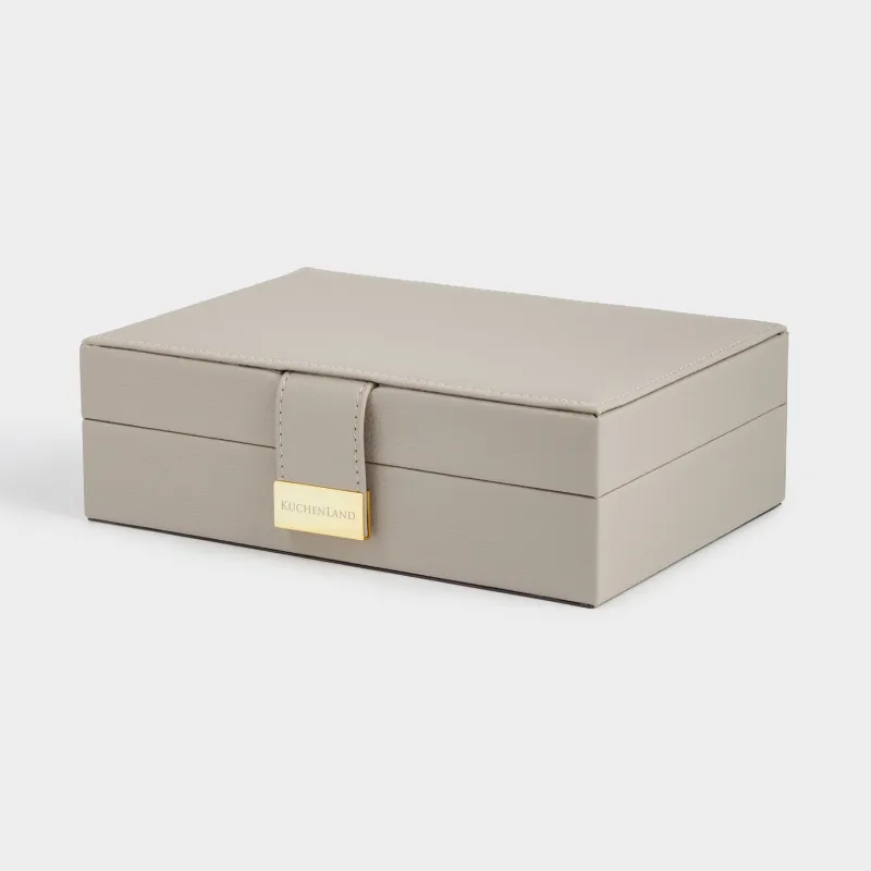 Jewelry box, 20x15 cm, with mirror, wood/PU leather, beige, Premiere one