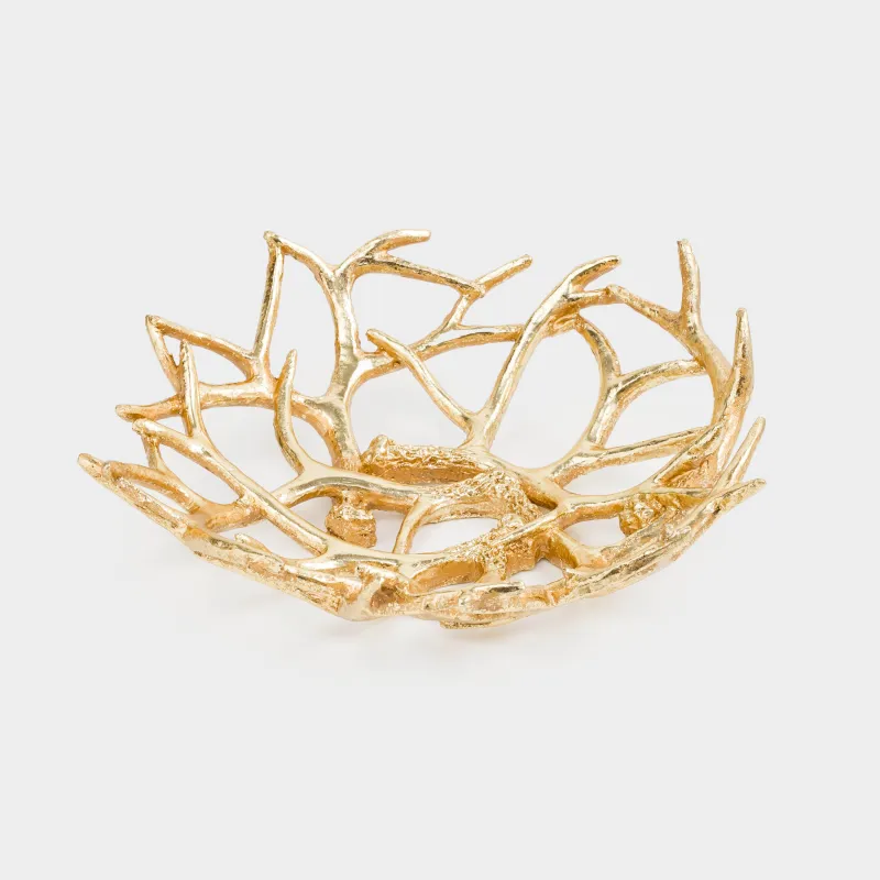 Decorative dish, 33x13 cm, polyresin, golden, Deer antlers, Deer, image-1