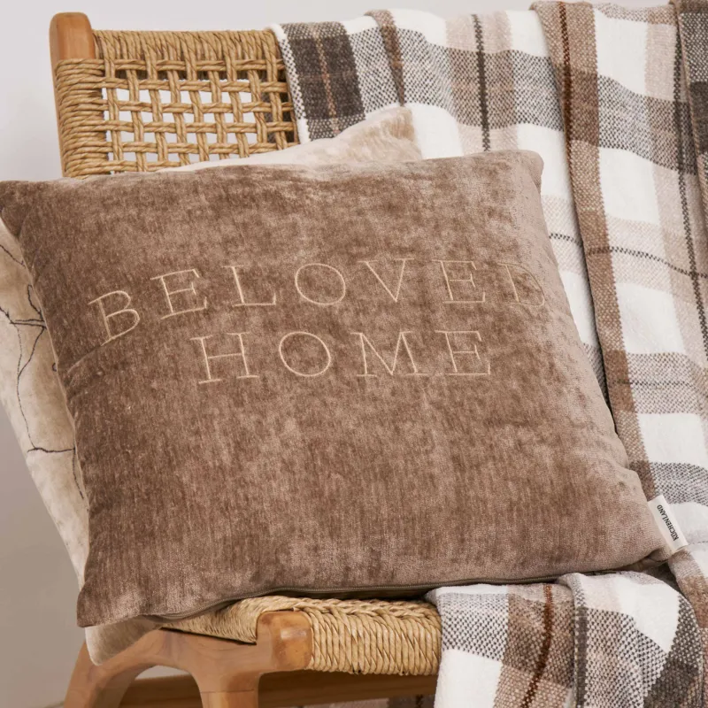 Decorative pillow, 45x45 cm, chenille / velvet, brown, Beloved home, Chenill