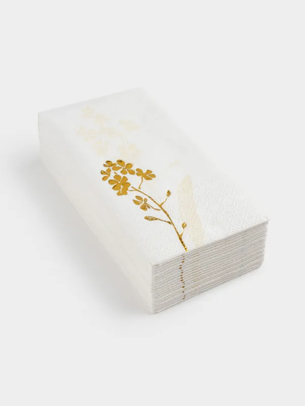Paper napkins, 33x33 cm, 20 pcs, rectangular, white, Golden leaves, Print, image-1