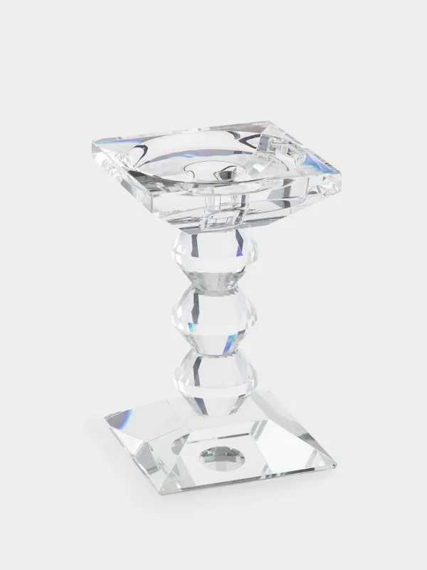 Candle holder, 15 cm, for cylindrical / thin candles, on a leg, glass, Lux crystal, image-1