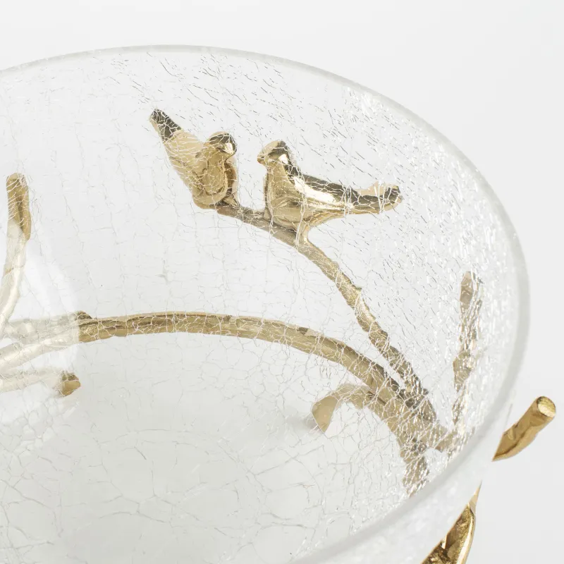 Deep dish, 21x9 cm, on a stand, glass / metal, golden, Birds, Fantastic gold, image-5