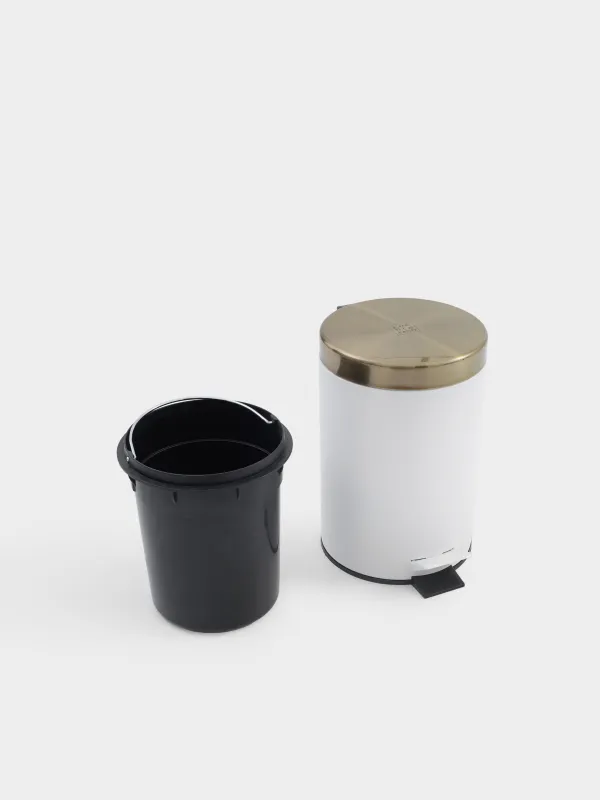 Trash can, 3 L, with pedal, metal, white and gold, Freya, image-4