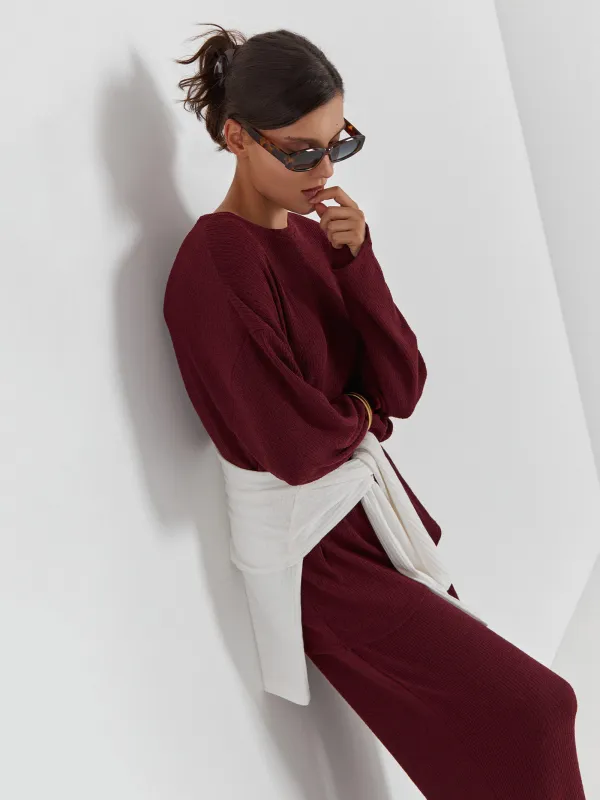 Women's trousers, homewear, size S, polyester / viscose, burgundy, Naila, image-4