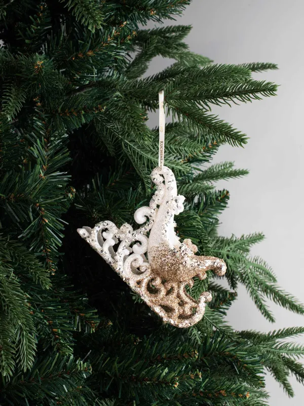 Christmas tree toy, 10 cm, plastic, champagne, Sleigh, Figure sparkle, image-4