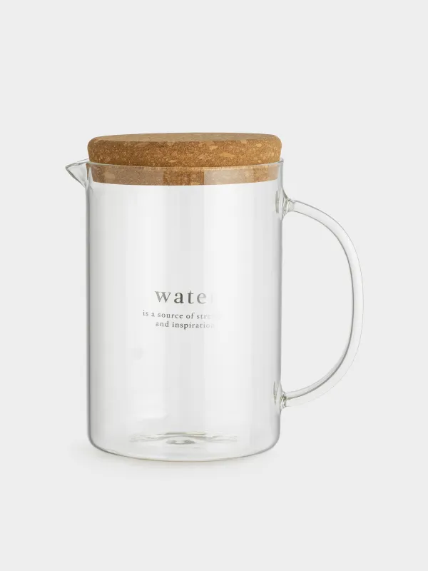 Jug, 1,7 l, with lid, glass B/cork, Clear font, image-0