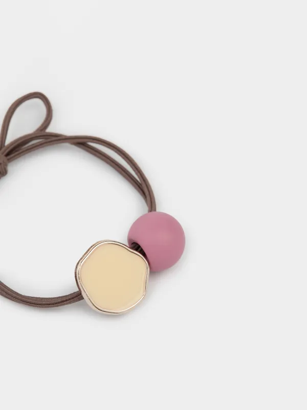 Hair tie, 5 cm, for children, plastic / polyester, pink and beige, Gracile, image-1