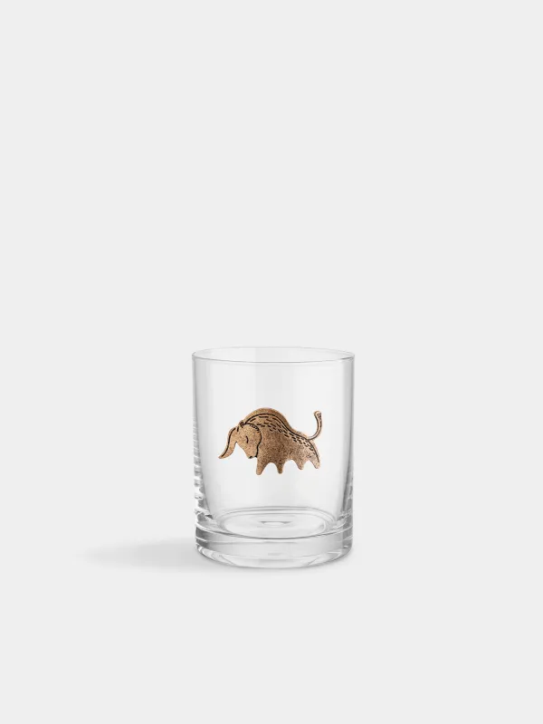 Drinking glass, 10 cm, 340 ml, glass/metal, golden, Taurus, Zodiac, image-0