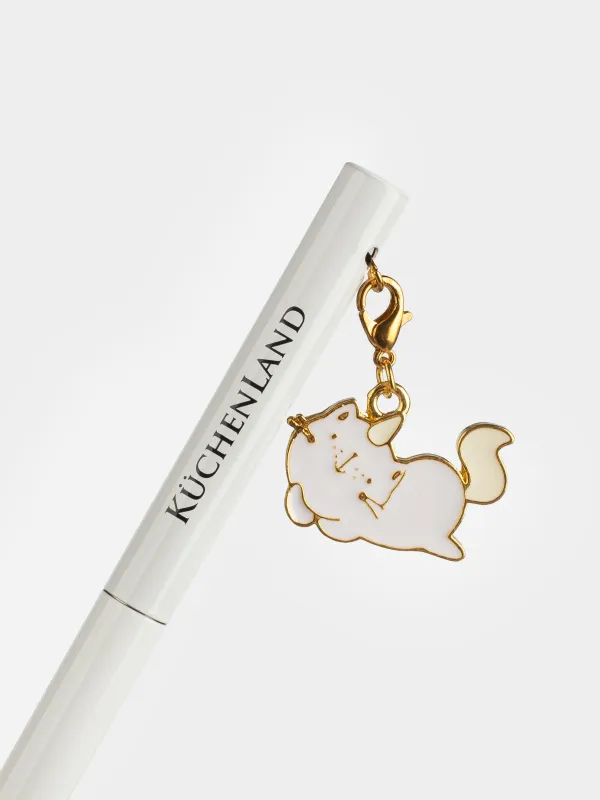 Ballpoint pen, 15 cm, with pendant, steel, beige, Unicorn Cat, Cat-unicorn, image-2