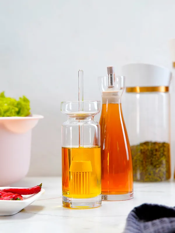 Oil container, 270 ml, with brush, Glass / Silicone, Beige, Soft Kitchen, image-4