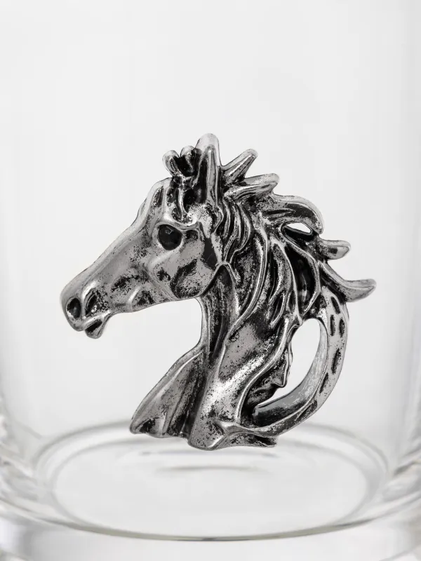 Drinking glass, 10 cm, 340 ml, glass/metal, Silver horse, Lux elements, image-2