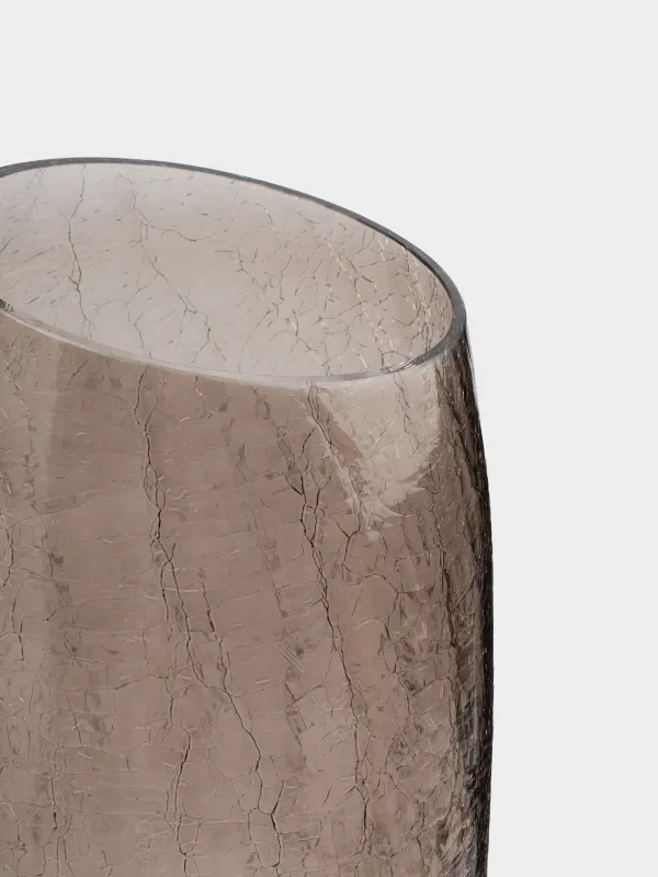 Flower vase, 26 cm, glass, brown, Craquelure, Ice, image-4