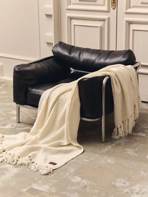 Blanket, 130x170 cm, with fringe, Chenille, milky, Chenill, image-3