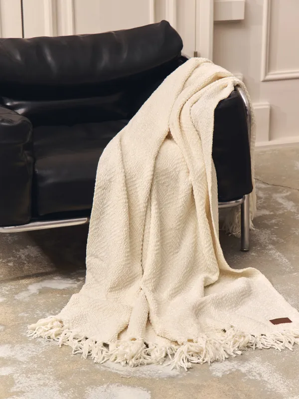 Blanket, 130x170 cm, with fringe, Chenille, milky, Chenill, image-1