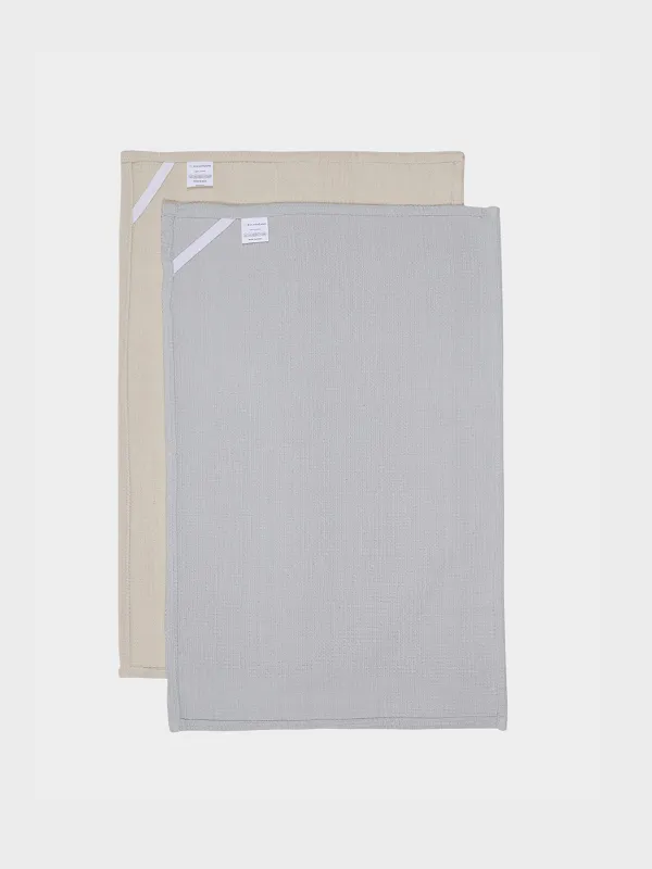 Kitchen towel, 2 pcs, 40x60 cm, cotton, gray / brown, Waffle, image-3