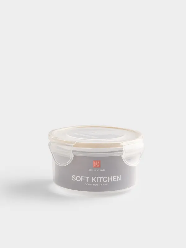 Container, 400 ml, with clips, plastic / silicone, round, beige, Roomy clip, image-5
