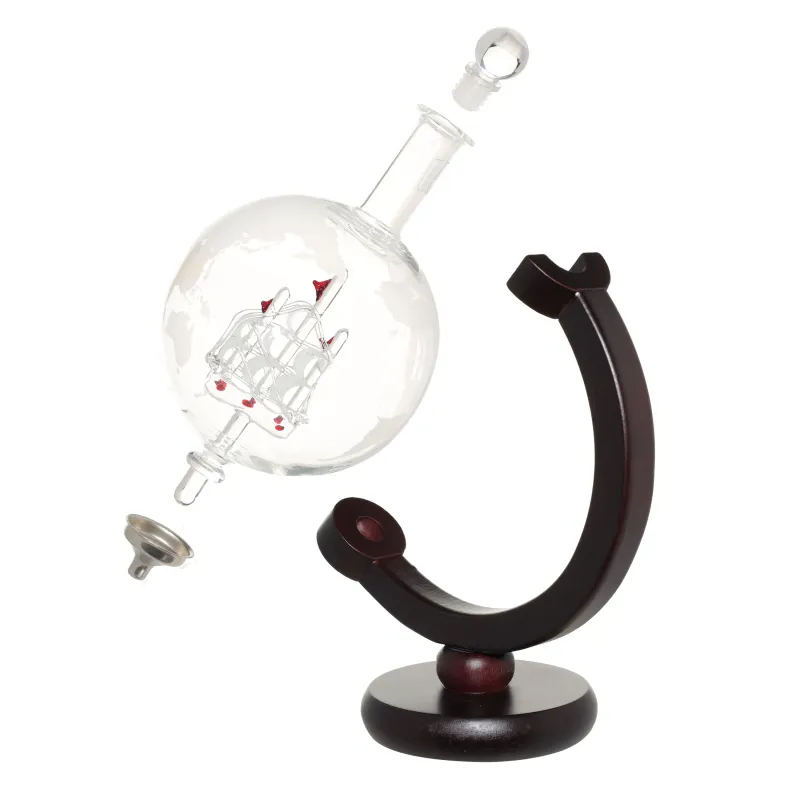 Decanter, 650 ml, on a stand, B glass / wood, Globe with ship, Bar, image-2