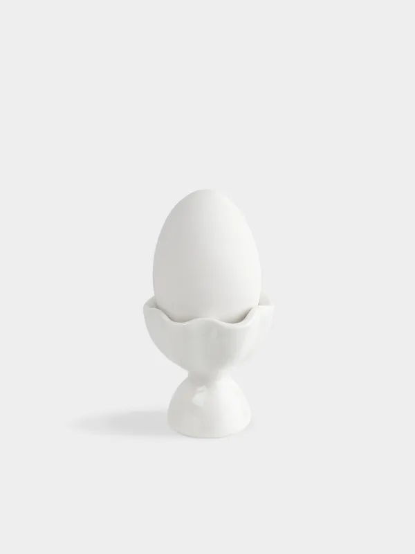 Egg stand, 6 cm, ceramic, milky, Wavy edge, Crumple, image-3
