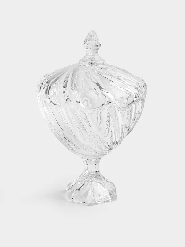 Candy bowl, 14x23 cm, 480 ml, on a leg, with a lid, glass R, Torsido, image-0