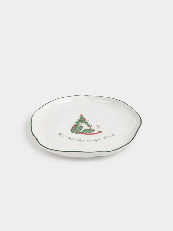 Dinner plate, 26 cm, ceramic, Horse with Christmas tree, Christmas green, image-1