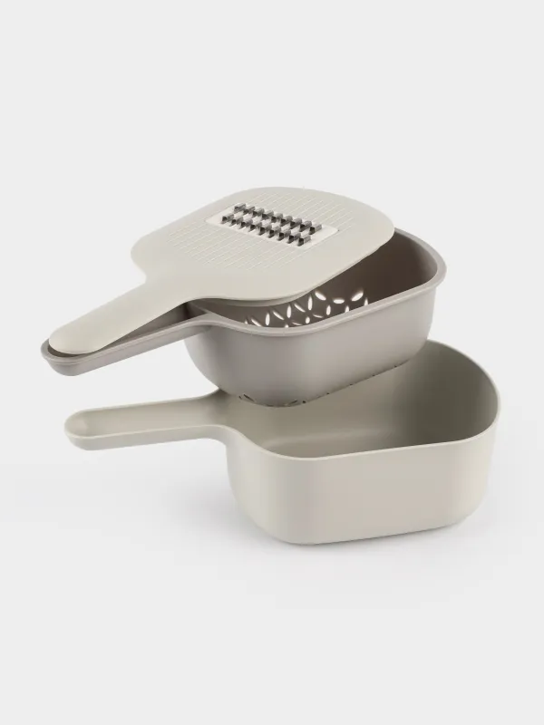 Grater, 29x14 cm, 4 attachments, with container, with handle, plastic / steel, grey, Matto, image-7