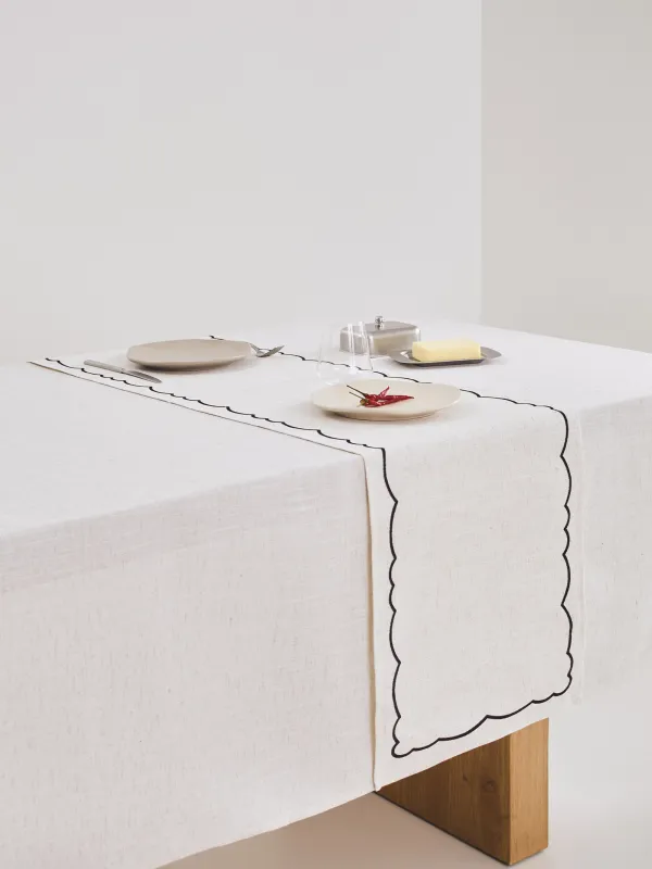 Table runner, 40x160 cm, polyester / linen, beige, Vintage, Melange outline, image-8