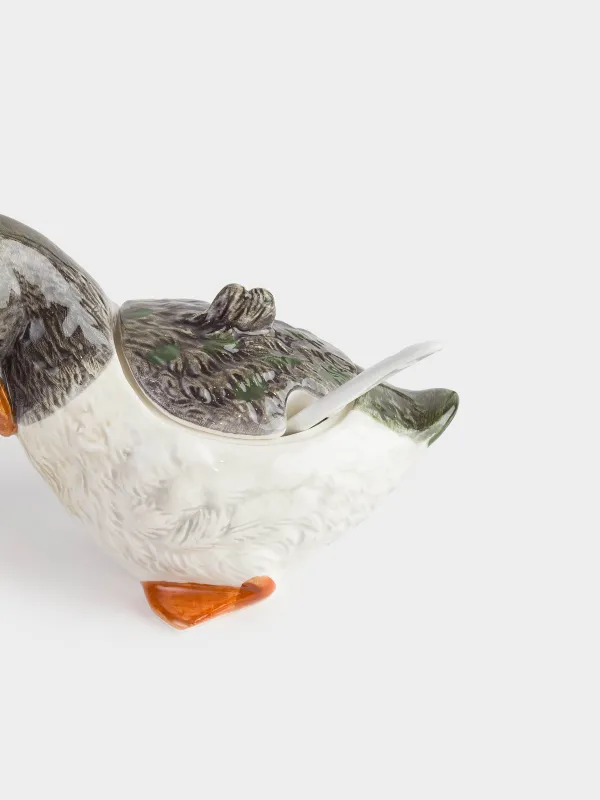 Sugar bowl, 10 cm, 220 ml, with spoon, ceramic, Duckling, Duck, image-3