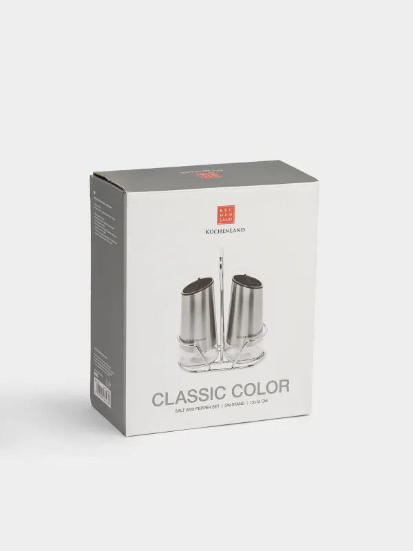 Salt and pepper set, 15 cm, on a stand, glass / metal, Classic color, image-7