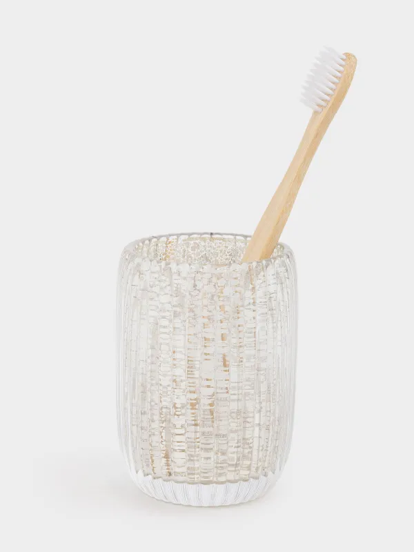 Bathroom tumbler, 10 cm, glass, gold, Patina rib, image-5