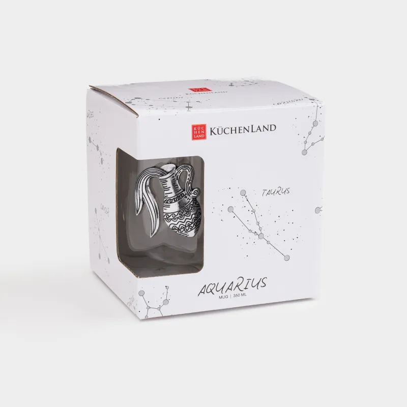 Mug, 350 ml, glass B / metal, silver, Aquarius, Air zodiac, image-4