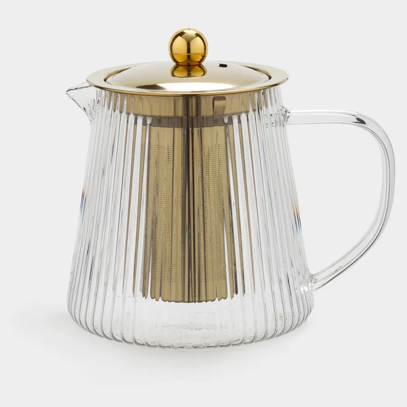 Teapot, 900 ml, glass B, golden, Ribby gold