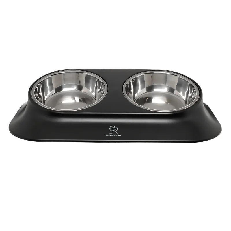 Pet bowl, 24x38 cm, 360 ml, double, on stand, steel / plastic, black, Favorite pet, image-0