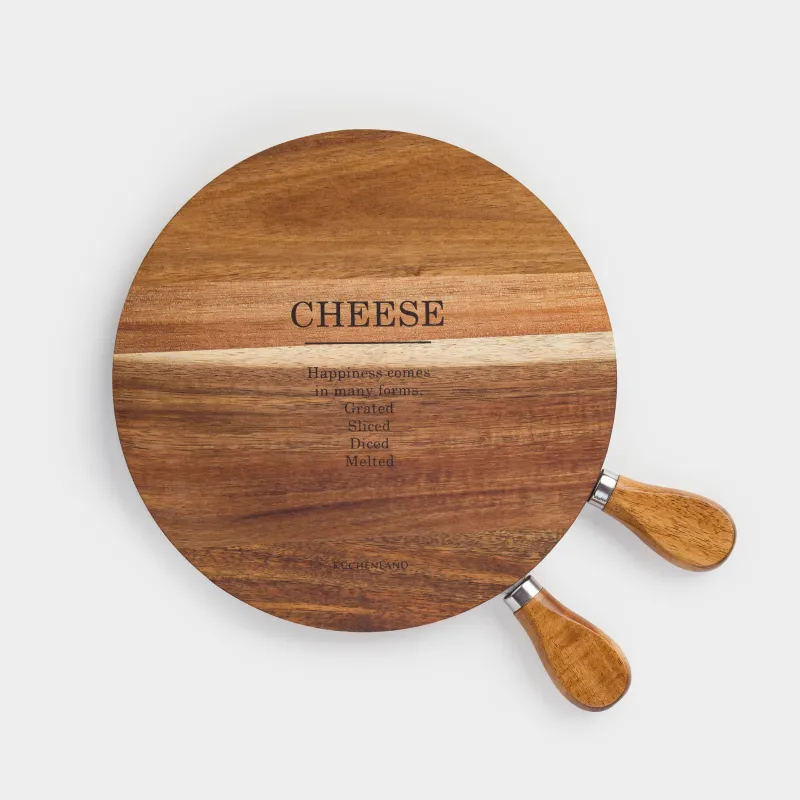 Cheese set, 3 items, platter board, wood / steel, Noble tree, image-1