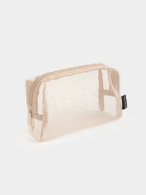 Cosmetic bag, 18x12 cm, polyester, beige, Mesh, Easy Travel, image-1