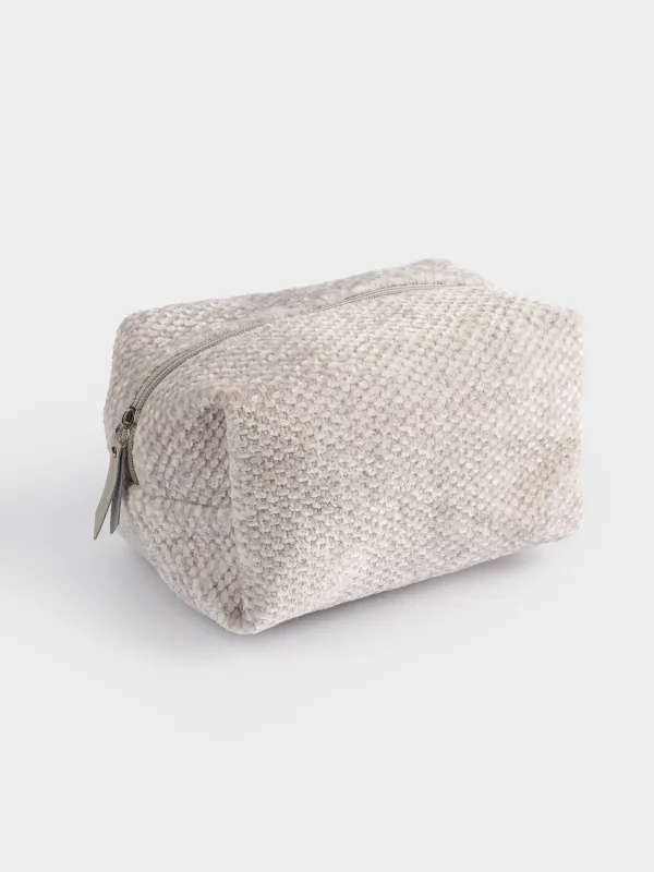 Cosmetic bag, 20x13 cm, chenille / lurex, beige, Chenill, image-1