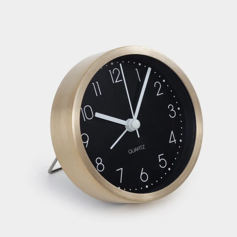 Alarm clock, 9 cm, metal / glass, round, black and white, Dial, image-1