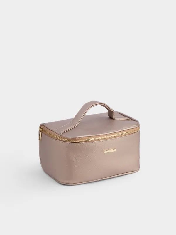 Cosmetic bag, 23x13 cm, with handle, polyurethane, gold, Beauty, image-1