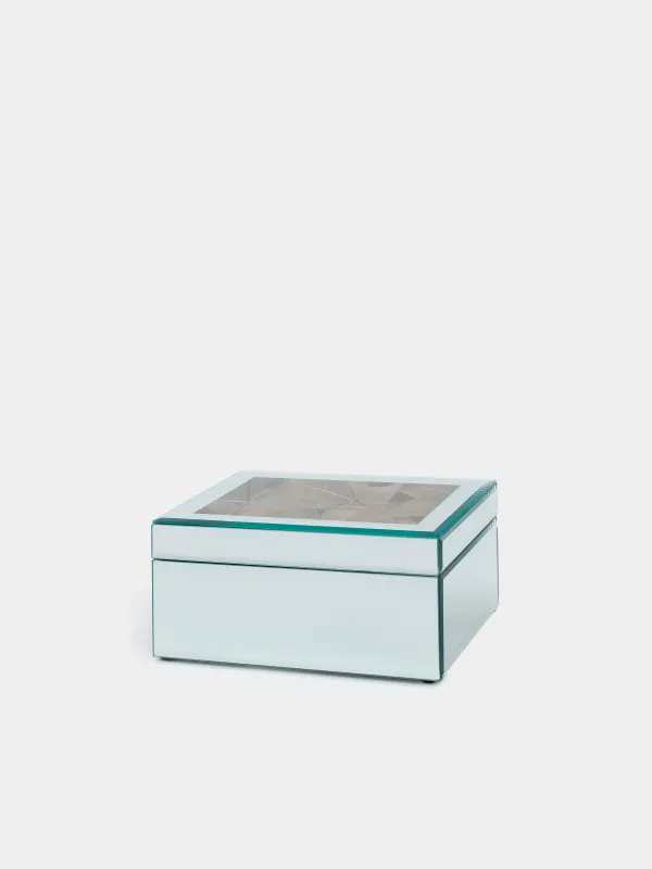 Jewelry box, 20x14 cm, glass, mirror, Golden leaves, Glossy, image-0