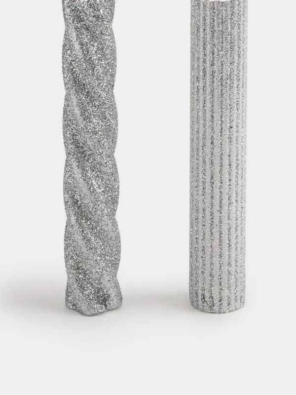 Candle, 25 cm, 2 pcs, thin, with glitter, pink, Spiral shape, image-2