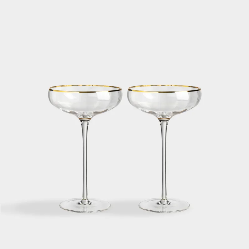 Drinking glass, 220 ml, 2 pcs, glass R, with golden edging, Filo R gold