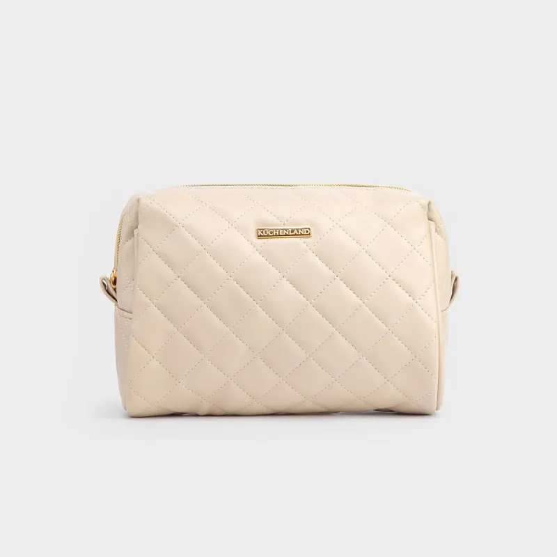Cosmetic bag, 21x13 cm, quilted, polyurethane, beige, Quilted