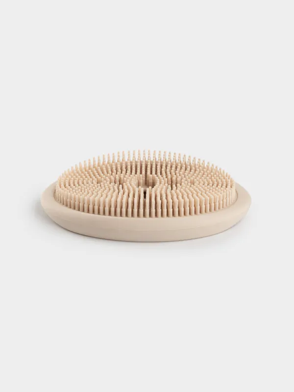 Soap dish-cleaning brush, 12x8 cm, silicone, oval, beige-pink, Manny, image-0