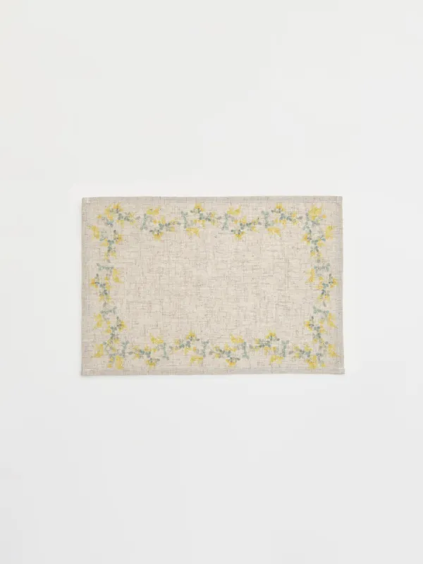 Placemat, 30x45 cm, polyester / linen, rectangular, beige, Mimosa, Mimosa flowers, image-0