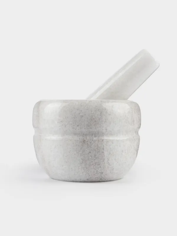 Spice mortar, 10 cm, with pestle, Marble, White, Stripe, Marble, image-1
