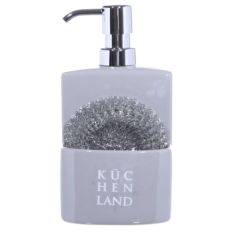 Detergent dispenser, 450 ml, organizer, with sponge, Ceramic, gray, Keeping