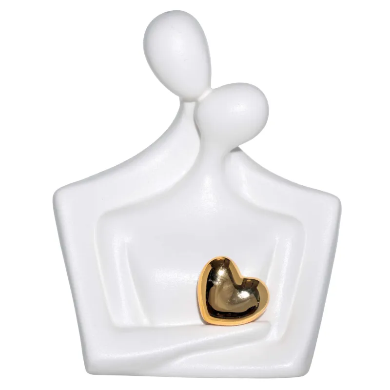 Statuette, 18 cm, porcelain P, byellow-golden, Lovers with a heart, Face