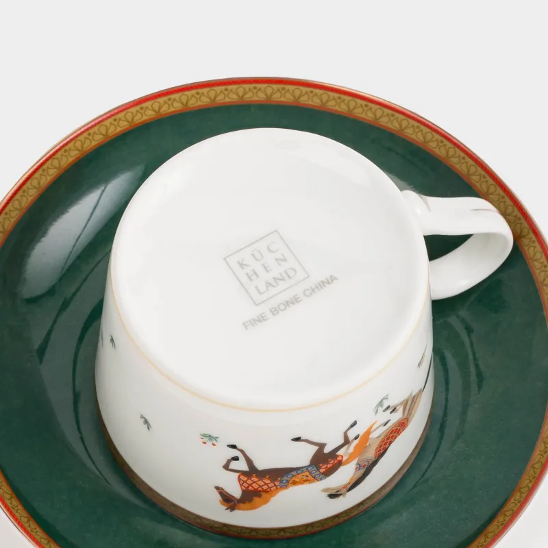 Tea pair, 1 person, 2 items, 260 ml, porcelain F, color, with golden edging, Horses, Blue wind, image-3