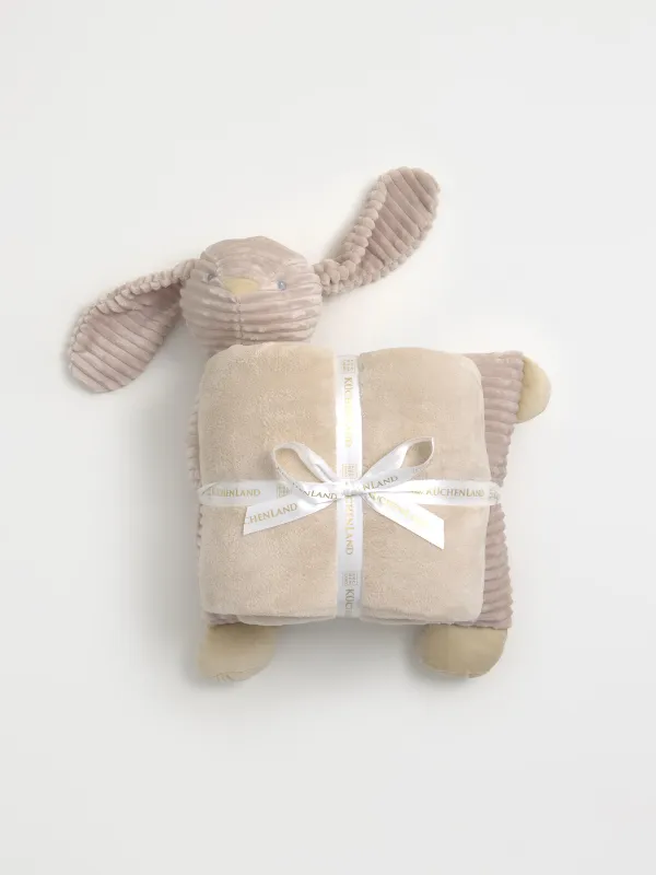 Blanket with pillow, 130x210 cm, fleece / plush, beige, Rabbit, Plush animals, image-0