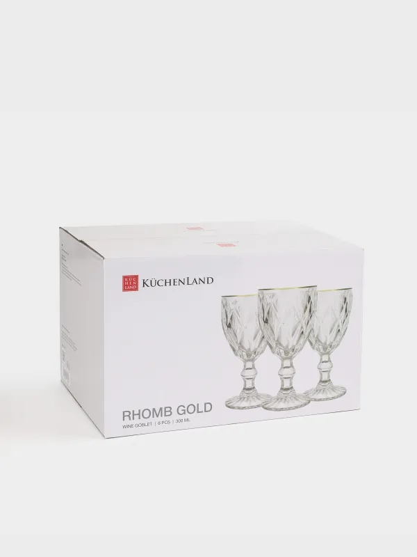 Drinking glass, 300 ml, 6 pcs, glass R, with golden edging, Rhomb gold, image-7