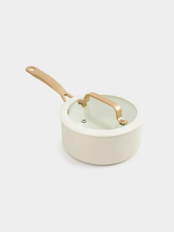 Saucepan, 16 cm, 1.3 l, with lid, coated, aluminum, milky, Piatto gold, image-9